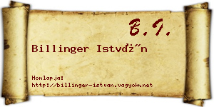 Billinger István névjegykártya